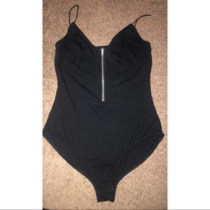 Black zipper body suit